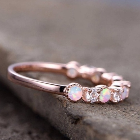 NEW 18K Rose Gold Diamond Opal Eternity Ring - Picture 5 of 5